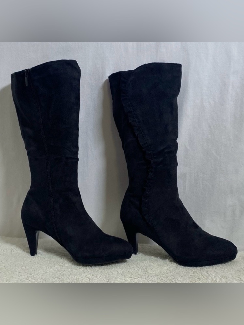 Elegant Black Suede Heeled Boots